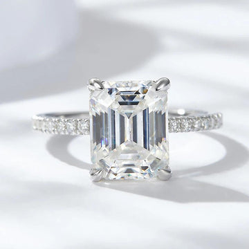 Emerald/Radiant Cut Real Full Moissanite 8*10mm D Color Diamond 925 Sterling Silver Ring for Women Wedding Band